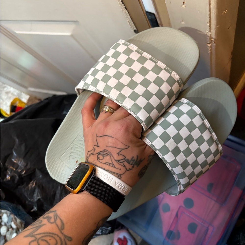 Hey Dude Green and White Checkered Slip-Ons